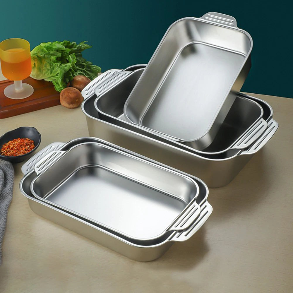 Large Capacity Stainless Steel Fish Deep Plate Both Gas and Induction Cooker BBQ Fried Beef Food Tray Seafood Dish Bbq Plate.