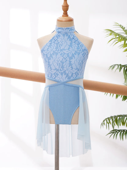 Mädchen Ballett Gymnastik Trikot lyrischen Tanz kleid ärmellose florale Spitze Tutu Tanz kleidung für Eiskunstlauf Bühnen performance