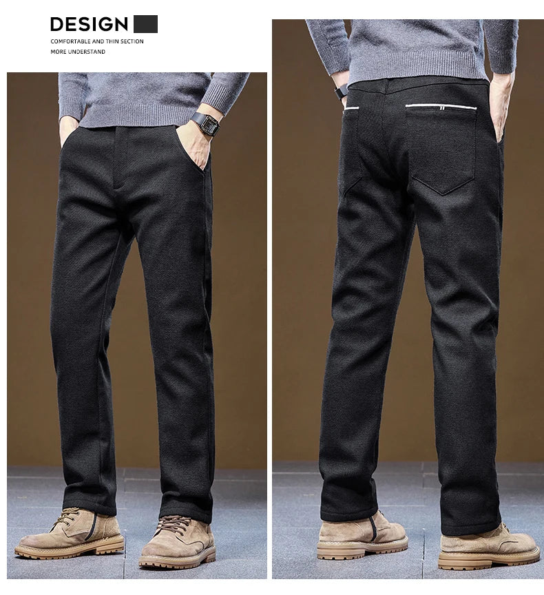 Men's Winter Velvet Casual Pants Thickened Warm Slim Fit Comfortable Solid Color Trousers Korean Fleece  Fashion Outdoor Jogging