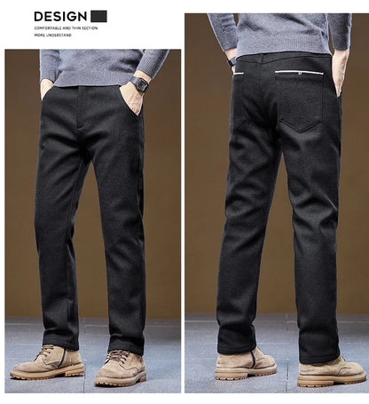 Men's Winter Velvet Casual Pants Thickened Warm Slim Fit Comfortable Solid Color Trousers Korean Fleece  Fashion Outdoor Jogging