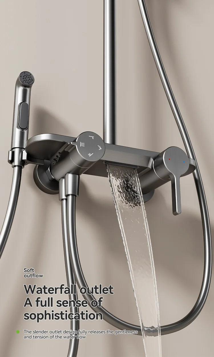 Four Ways Water Outlet Shower System Rainlfall Pressurized Sunflower Shower Set Wall Mounted Hot Cold Bathroom Shower Faucet Set