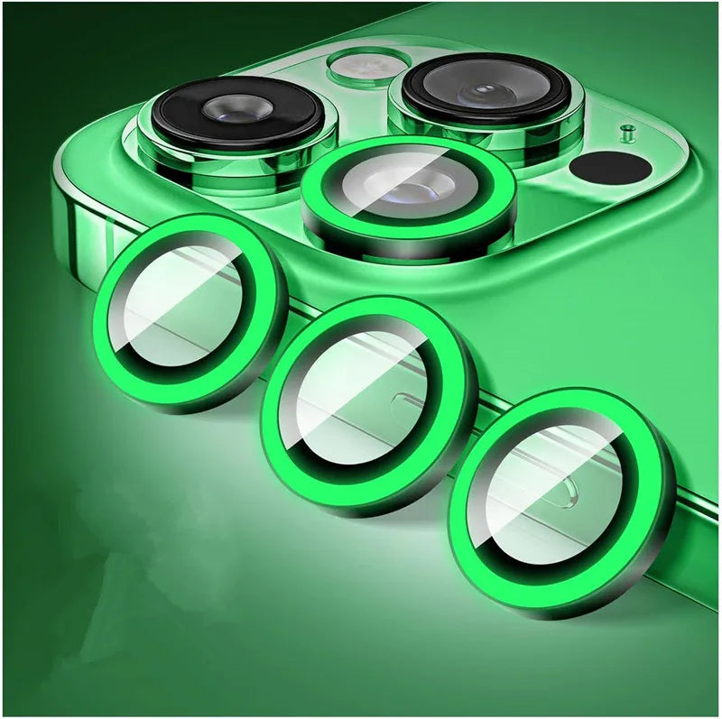 Night Light Luminous Metal Glass Camera Lens Protector for IPhone 16 15 14 1311 Pro Max Plus 12 Mini 16Pro Ring Lens Film Cover.