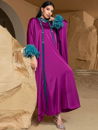 Luxury Dubai Abayas Diamonds Kimono Jalabiya Women Muslim Dress Sets 2PCS Turkey Kebaya Caftan Marocain Femme Robe Ramadan Eid