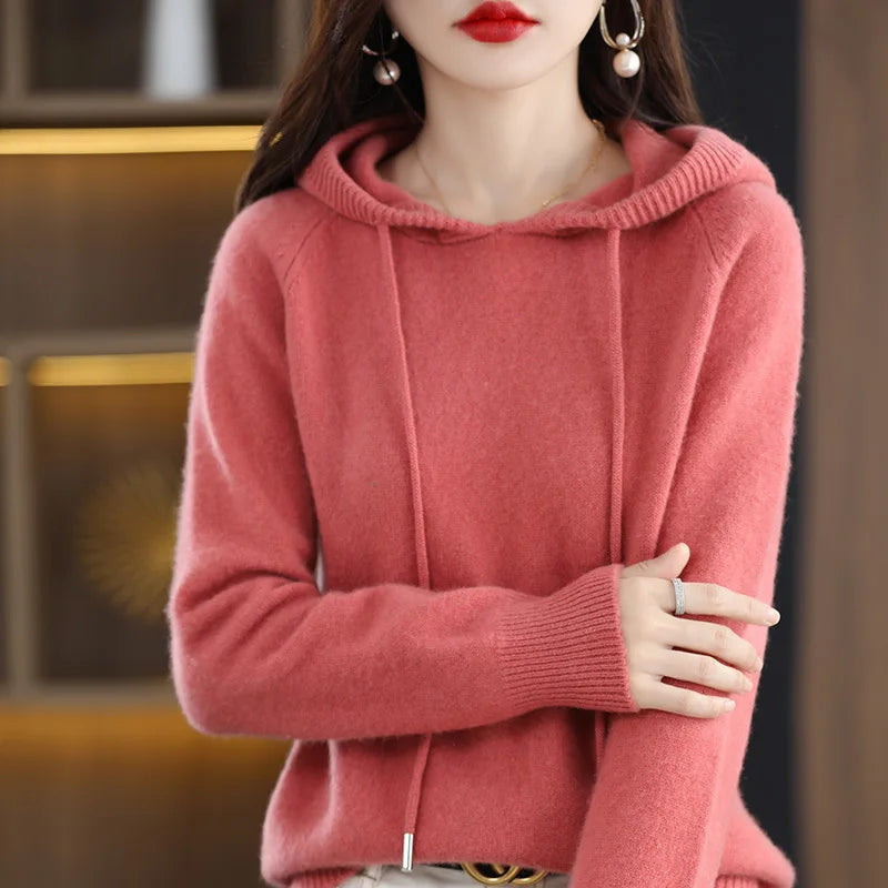 Frauen Pullover Pullover Mit Kapuze Jumper Koreanische Lose Feste Langarm Casual Herbst Winter Dicke Warme Gestrickte Pullover.