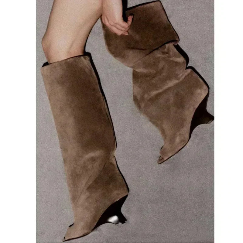 2025 New Peep Toe Long Boots Summer Thick High Heels Women's Knee Boots Large Size Shoes Ladies Slip-on Strange Heels Cool Boots.