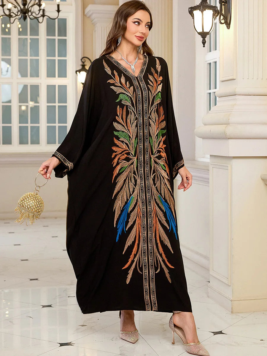 Frauen bestickte lange Kaftane Plus Size Kaftan Kleider Strand Badeanzug Cover Up Moomoo Kleid marokkanische Robe