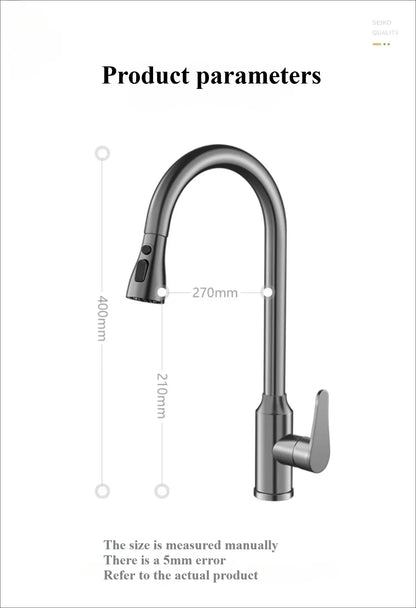 Kitchen Faucets Fine copper gun gray kitchen sink pull-out faucet household sink washbasin rotating hot and cold faucet