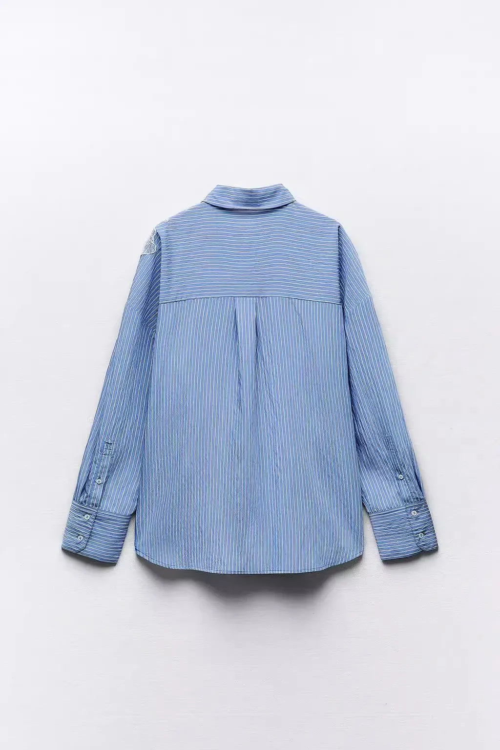 Spring 2024 New Arrival Women's irt Embroidered Flower Decorated Stripe Casual Loose Fit Long Sve Button up Polyester Fiber.