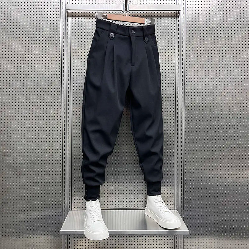 2024 New Spring and Autumn Fashion Brand Wrinkled and Handsome High Waist Button Loose Casual Harlan Suit Pants for Men.