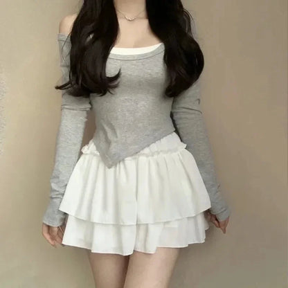 Summer Kawaii White Ball Gown Skirts Women Fashion Slim Fit Mini Skirts Giris Y2k All Match Elastic High Waist Black Faldas Goth.