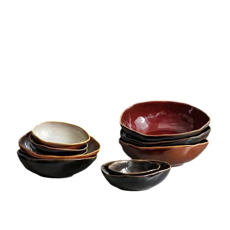 Irregula Ceramic Beef Plate Rice Noodles Soup Bowl Breakfast Bread And Beef Egg Plate.