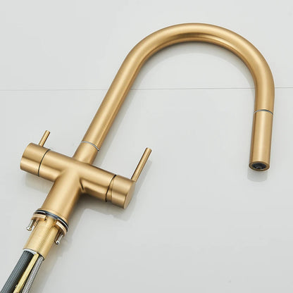 Filter Kitchen Faucet Pull Out Flexible Drinking Water Kitchen Faucets Dual Handle Metal 2 in 1 Hot Cold Water Mixer Tap