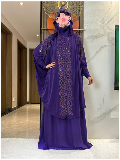 Two Piece Set Dress  Hijab Long Khimar Skirt Sets Islamic Niqab jilbab Women Eid Morocco Muslim Abaya Set Women Prayer Garment.