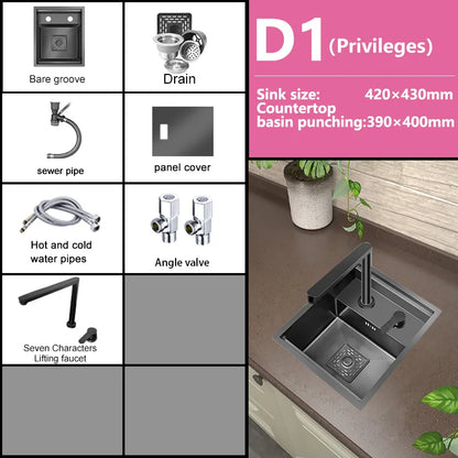 Small Hidden Sink Stainless Steel Kitchen Sink Mini Bar Single Slot Touring Car Wash Basin With Cover Plate Apartment