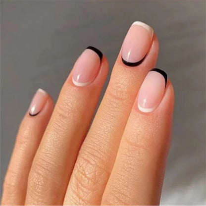 24Pcs/Set White Wave Minimalist Style Fake Nails Full Coverage Adhesive Artificial Wearing False Nails French Press on Nail Tips