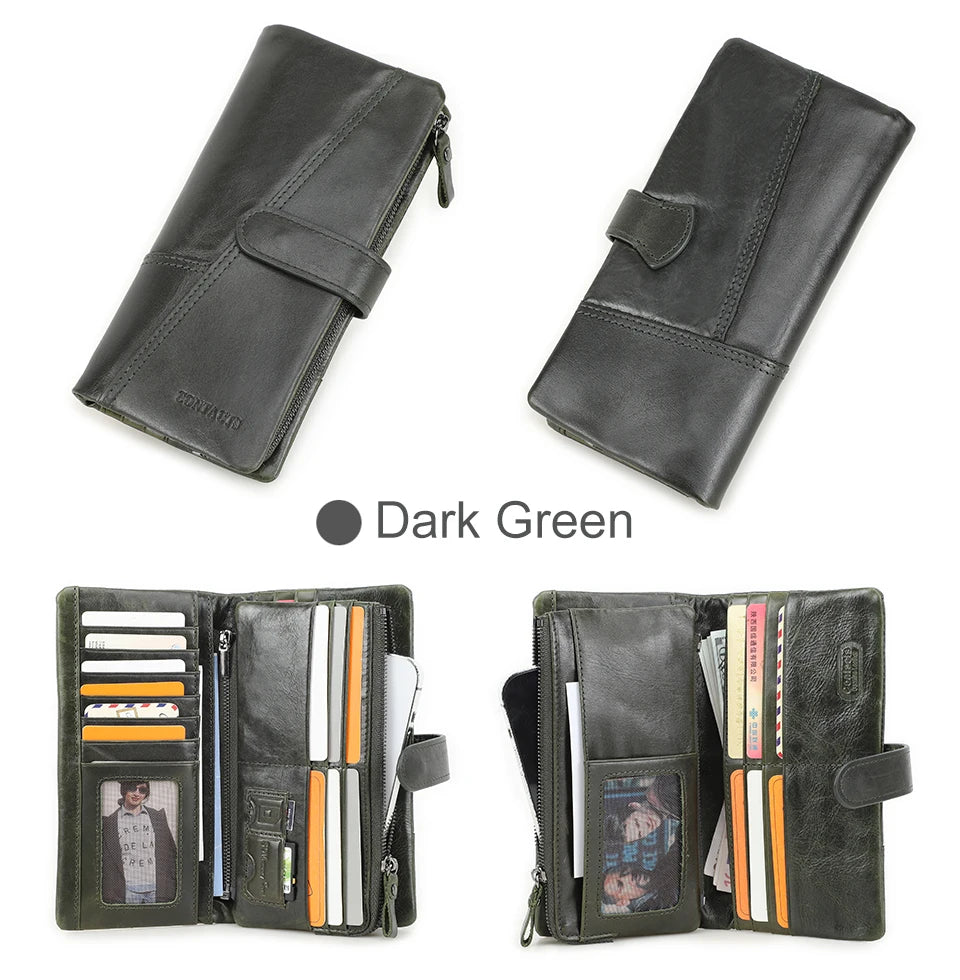 Contact's 100% Genuine Leather Wallet Women Long Coin Purse Hasp Design Clutch Bags Name Engraving Card Holder Wallets Cartera