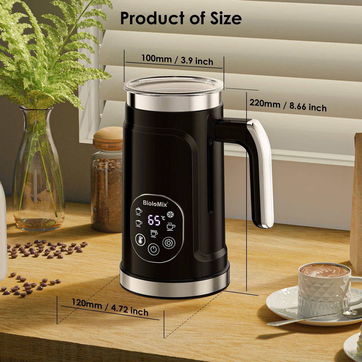 BioloMix 5-in-1 Milk Frother with Upgraded LED Display Touch Screen - Hot And Cold Foam Maker Milk Warmer for Coffee Latte.
