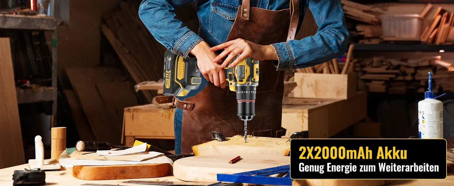 CONENTOOL 28+3 Drehmoment Elektrischer Bohrschrauber Bürstenloser kabelloser Akku-Bohrschrauber 2 Batterien Multifunktionales 27-teiliges Set