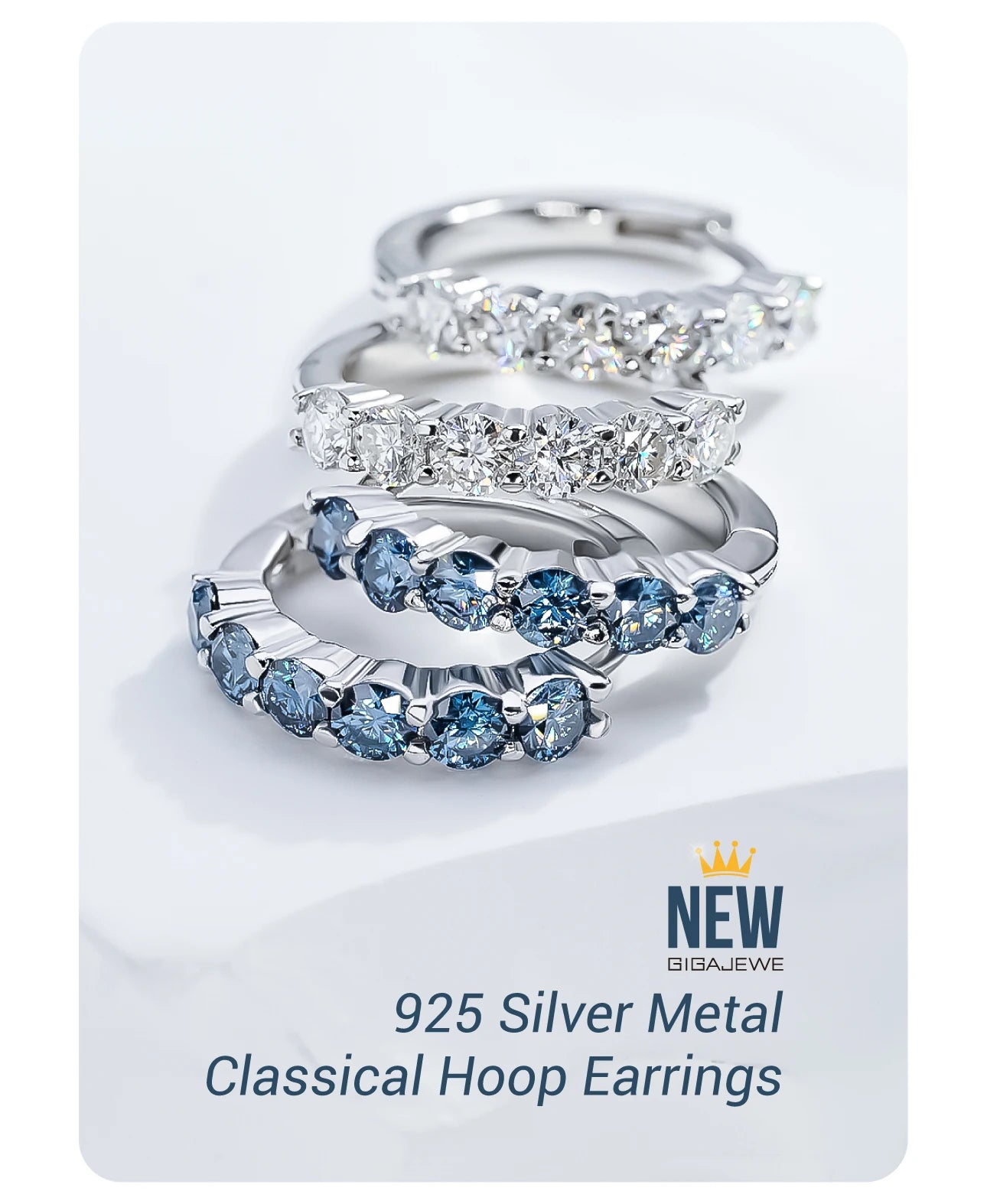 GIGAJEWE Hoop Earring Moissanite Natural Blue Color VVS1 S925 Silver 18K Gold Plated Diamond Test Passed Jewelry Woman Wife Gift.