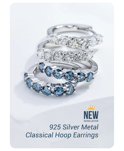 GIGAJEWE Hoop Earring Moissanite Natural Blue Color VVS1 S925 Silver 18K Gold Plated Diamond Test Passed Jewelry Woman Wife Gift.