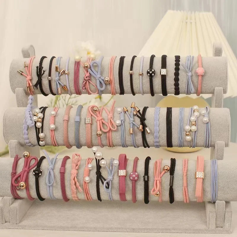 50/12PCS  Women Elastic Hair Ties Pearls Fashion Girls Scrunchies Ponytail Holder Rubber band Hair Rope Hair Accessories