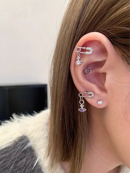 1 PCS Cute Pink Zircon Crystal Ear Bone Nail 316L Medical Titanium Steel Star Stud Earrings for Women Y2K Punk Piercing Jewelry.