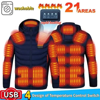 21 Areas Heating Jacket Men Winter USB Electric Heated Coat Functional Self Heating Clothes Outdoor Snow Ski Thick Padded Jacket.