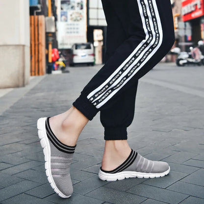 New large size men's casual sneakers fashion outdoor walking men's half slippers mesh surface breathable men's sneakers.