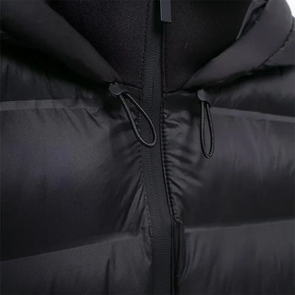 ZBZA Damenmode mit Kapuze, Neopren-Effekt, gespleißter, wattierter Jacke, hoher Kragen, lange Ärmel, verstellbare Kapuze, lässig, schmale Passform, warmer Mantel, Herbst/Winter, neue schicke Damen-Oberbekleidung