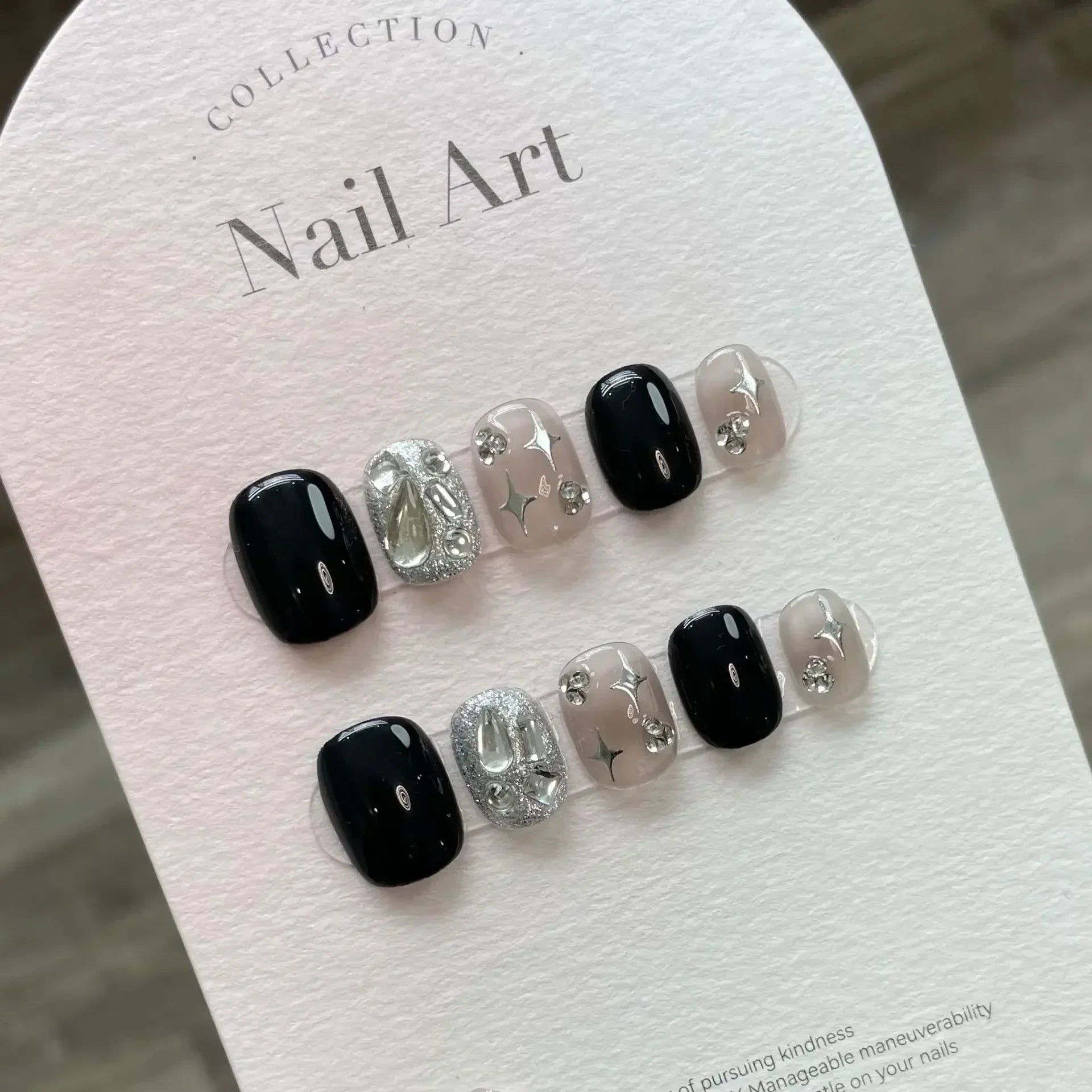 10Pcs Short Handmade Cat Eye Press on Nails Rose Ballet Wearable Rhinestones False Nails Glitter Decoration Manicure Nail Tips.