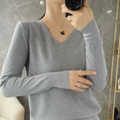 Frauen Pullover Herbst Winter V-ausschnitt Strickwaren Lange Hülse Lose Kaschmir Pullover Pullover Dame Günstige Qualität Jumper Gestrickte Tops