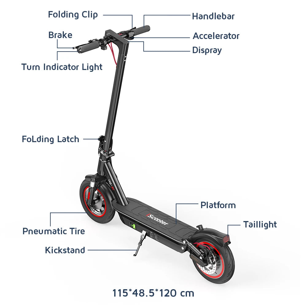 iScooter i10 Electric Scooter 10 Inch 650W Motor Foldable Electric Scooter Max Range 45Km 42V 15Ah Battery Scooter.