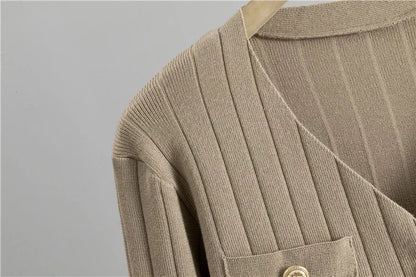 Three Piece Sets Women Pant Set Cardigan Vests Sweater Work Elegant Spring V Neck Open Stitch Knitted Long Pants Matching Sets.