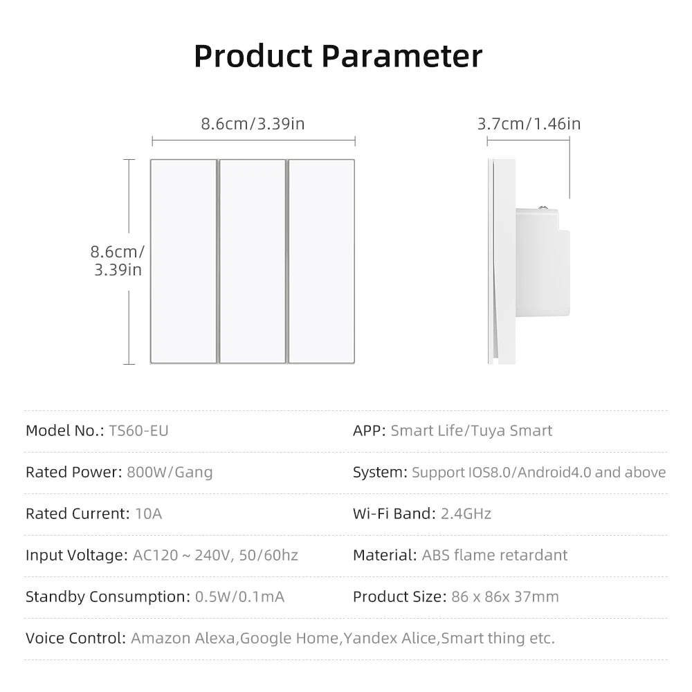 AVATTO Tuya WiFi/ZigBee EU Smart Licht Schalter 1/2/3/4Gang Taste Schalter mit Umgebungs Licht Funktioniert mit Alexa Google Home Alice.