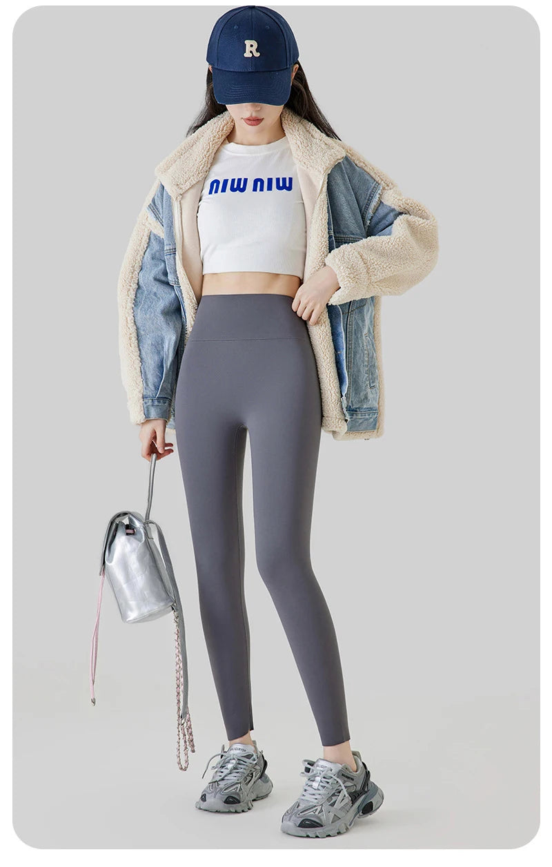 BIVIGAOS Autumn High Waist Seamless Rabbit Fleece Shark Leggings Women Winter Clothes Warm Leggings Sexy Slim Casual Leggings