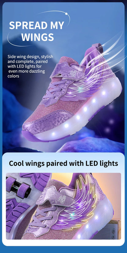 Boys Girls Roller Shoes LED Light Up USB Charging Children Roller Skate Casual Skateboarding Shoes Sports Shoes Kids Sneakers.