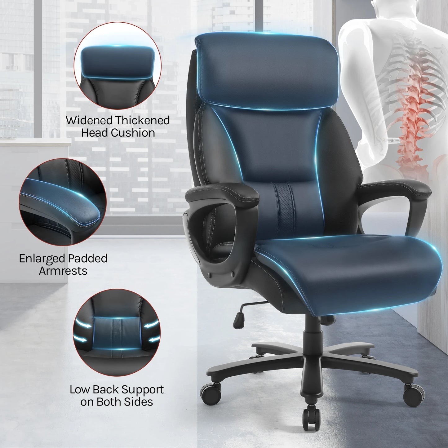 WOLTU Bürostuhl, ergonomischer Computertisch, großer Stuhl mit Kopfstütze, PU-Leder, Chefsessel für Büro, Spiel, Konferenzraum