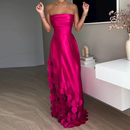 Sexy, elegant, schulterfrei, Satin, gespleißt, aushöhlen, Partykleid, Damen, Sommer, rückenfrei, rot, schick, Bankett-Abendkleider, 2025, neu.