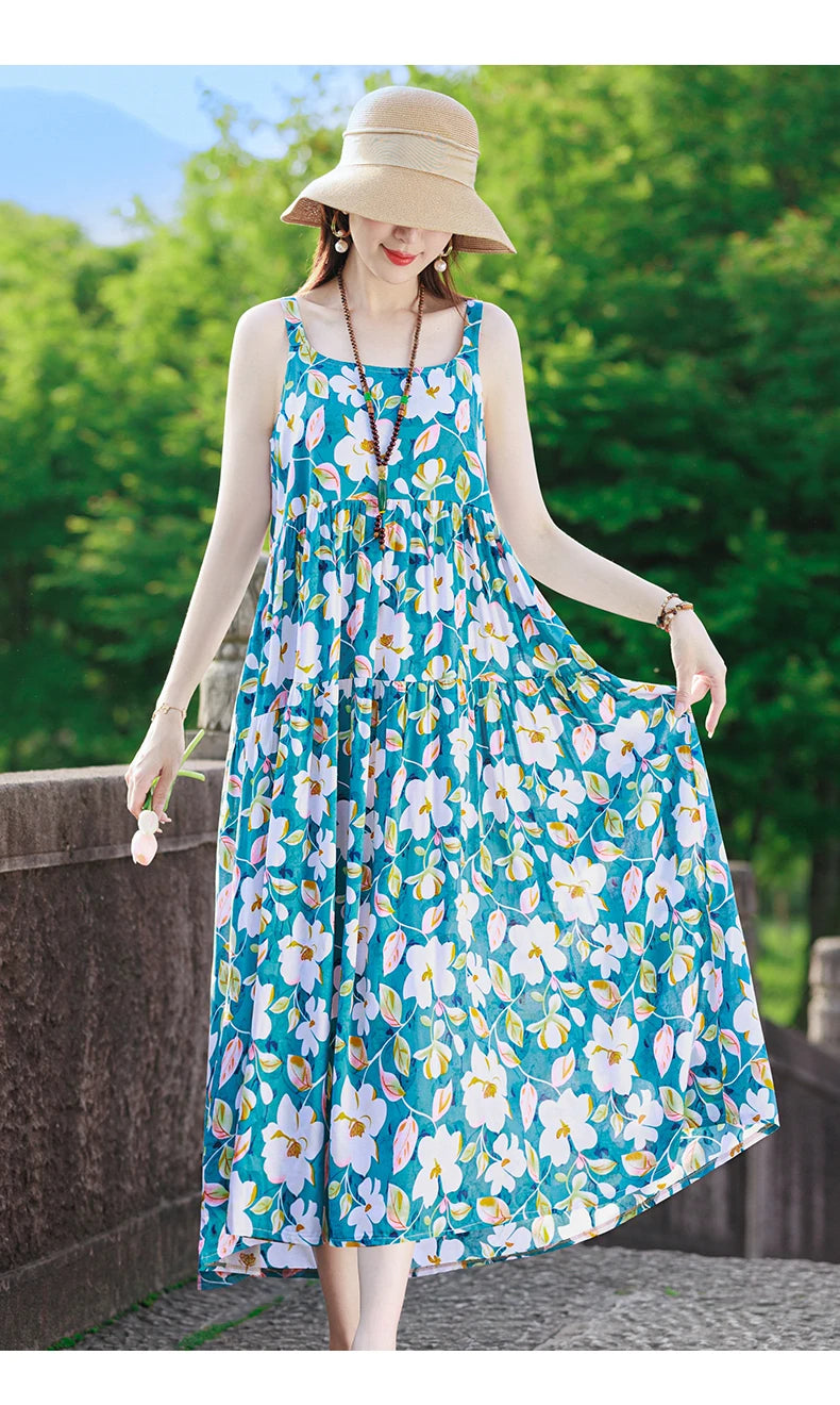 Neue Mode Lässig 2025, Sommer Elegante Kleider Für Frauen Oansatz Druck Vintage Ärmelloses Kleid Lose Frauen Kleidung