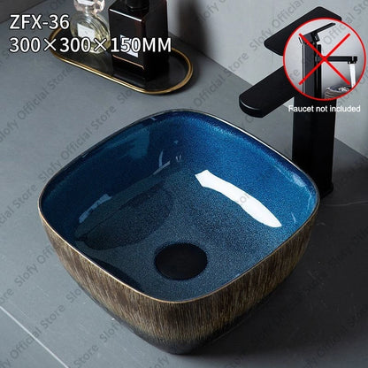 Vintage Elegant Countertop Washbasin Classic Blue Art Hotel Ceramic Basins Sink Multiple Styles Outdoor Balcony Bathroom Sinks
