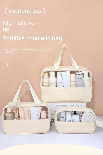 Waterproof Cosmetic Bag Portable Portable Cosmetic Storage Bag Large Capacity Pu Transparent Wash Bag Travel Storage Bag.