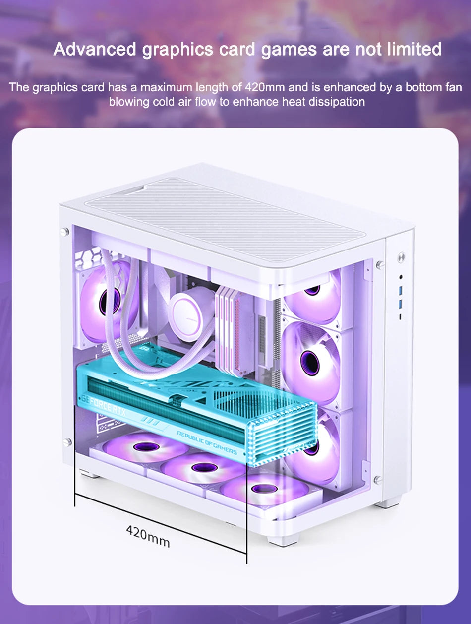 JONSBO TK-3 Desktop Chassis Curved Sea View Room Side Transparent ATX E-sports Case Double 360 Water Cooler Type-c Interface.