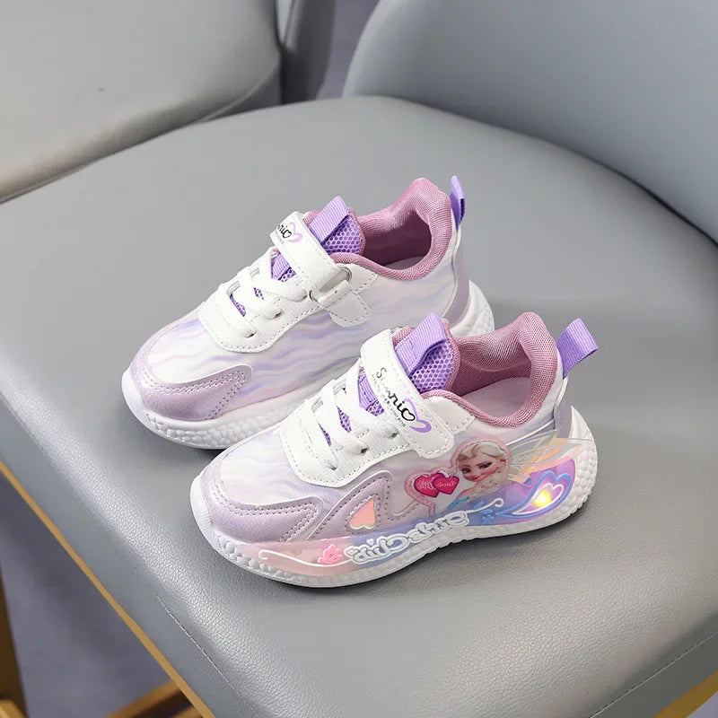 Frozen Princess New Children Shoes LED Colorful Lighted Kids Sneakers Classic Glowing Infant Girls Tennis.