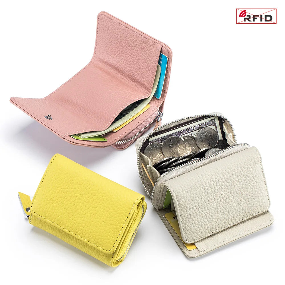 Genuine Leather Women Wallet Small Zipper Coin Wallet Female Short Cow Leather Women Purse RFID Card Money Bag Gift for Women.