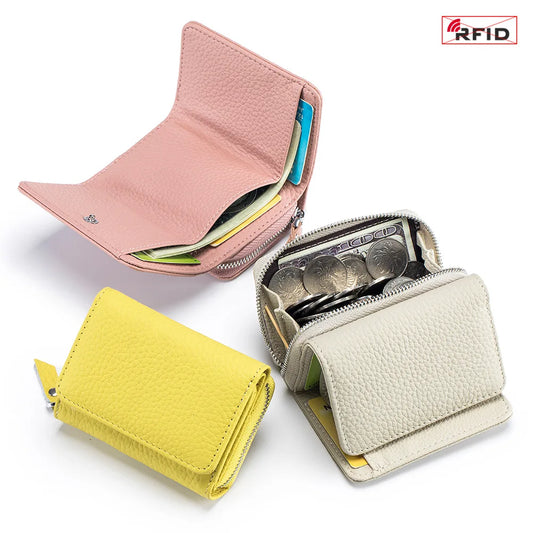 Genuine Leather Women Wallet Small Zipper Coin Wallet Female Short Cow Leather Women Purse RFID Card Money Bag Gift for Women.
