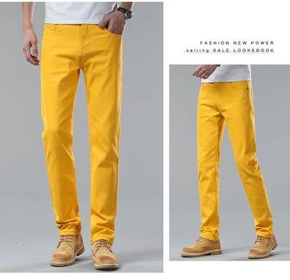 98% Cotton 4 Colors Stretchy Jeans Men's Mid-waist Straight Pencil Denim Trousers Brand Clothing Personality Fashion Male Pants.
