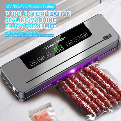 Electric Vacuum Sealer Dry/Wet Food Sealed Packaging Kitchen Food Storage Seal UV Sterilization Built-in Cutter Knife.