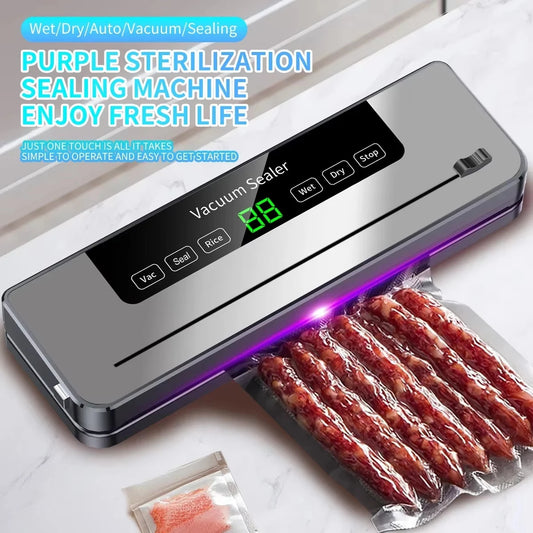 Electric Vacuum Sealer Dry/Wet Food Sealed Packaging Kitchen Food Storage Seal UV Sterilization Built-in Cutter Knife.