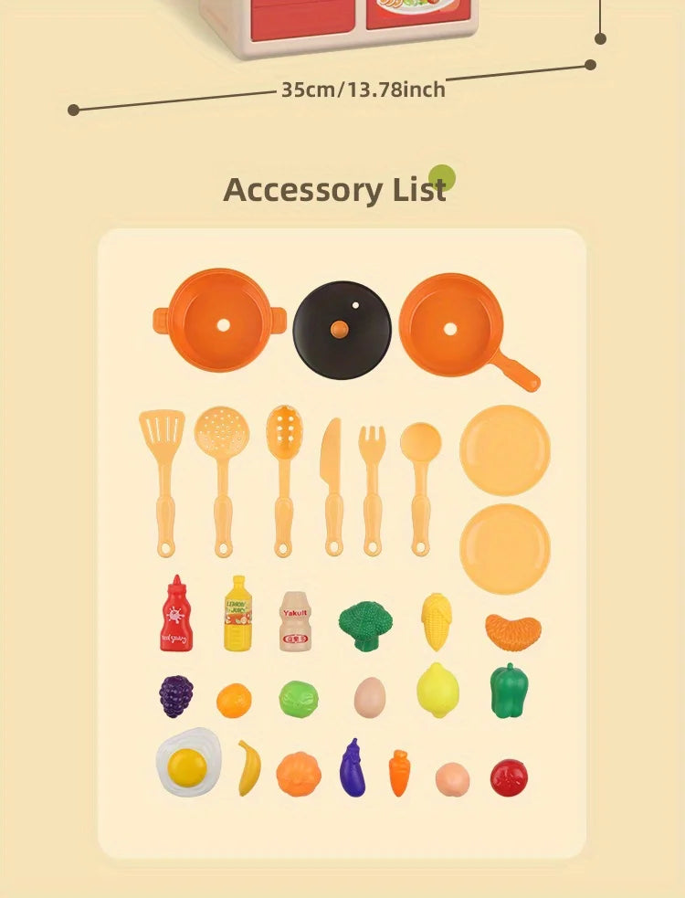 Children Realistic Simulation Kitchen Play Cooking Toys Set Simulation Table Utensils Light Sound Gift for Girls Boys Age Over 3.