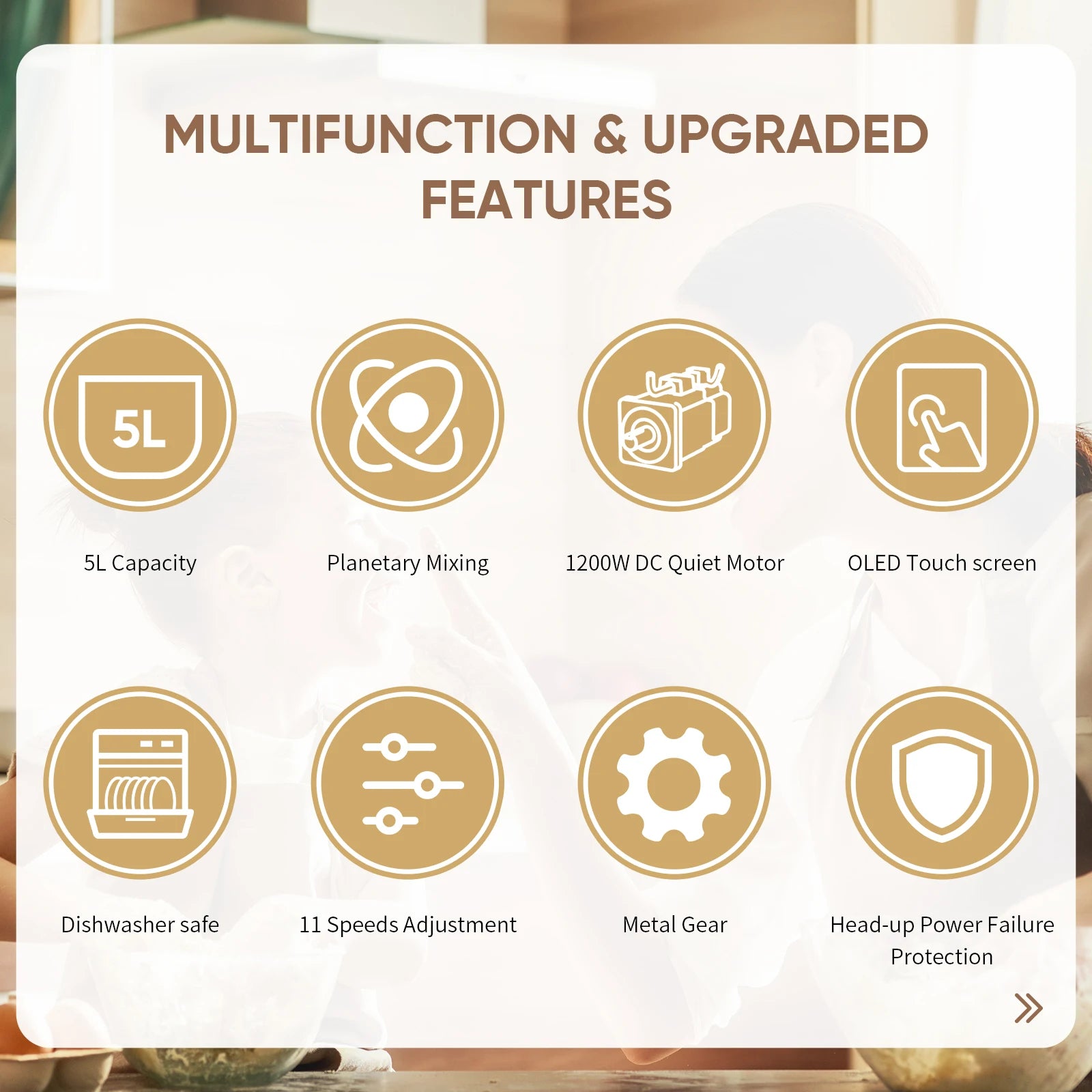 5L Kitchen Stand Mixer, 1200W 11-Speeds DC Motor, Digital OLED Screen, Electric Food Mixer with Dough Hook, Whisk.